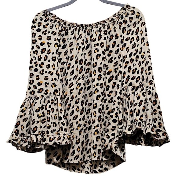 Kobi Halperin Leopard Print Off-Shoulder Ruffle Sleeve Blouse M - Picture 1 of 8